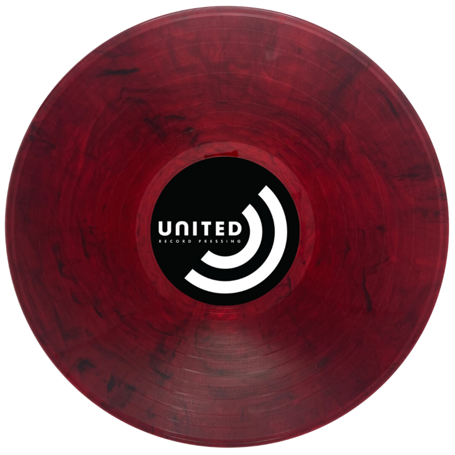 304 Translucent Red with Black Swirls record