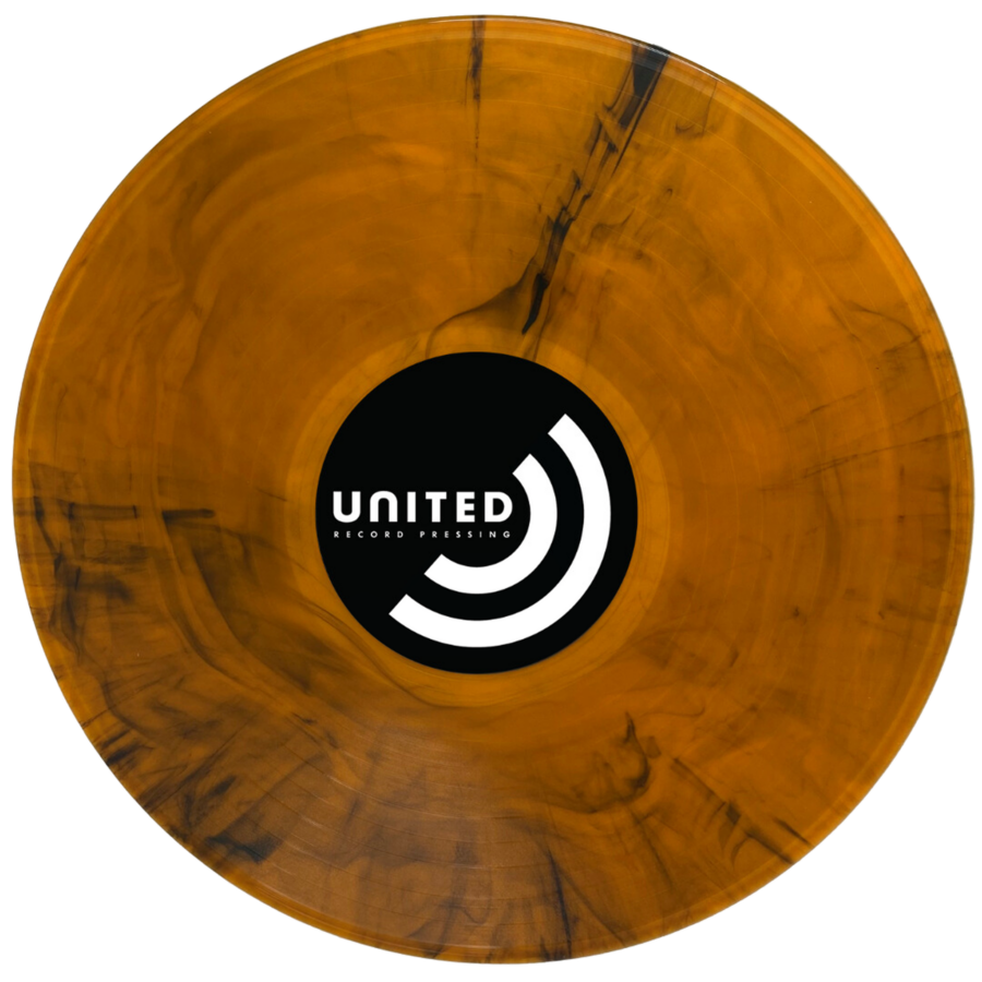 309 Translucent Orange with Black Swirls record