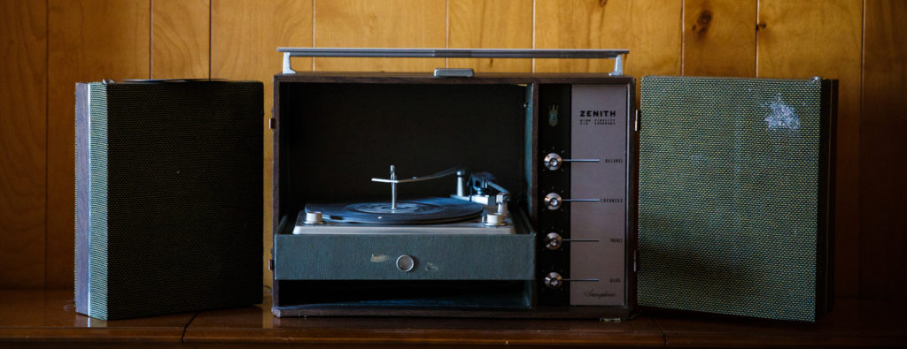 Zenith suitcase record player in the Motown Suite
