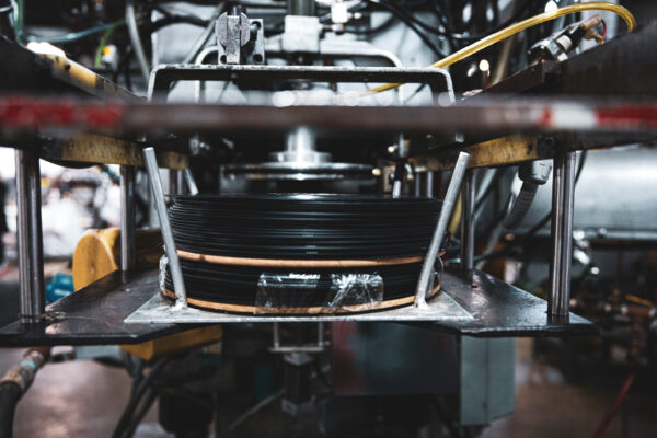 Stack of records on a press