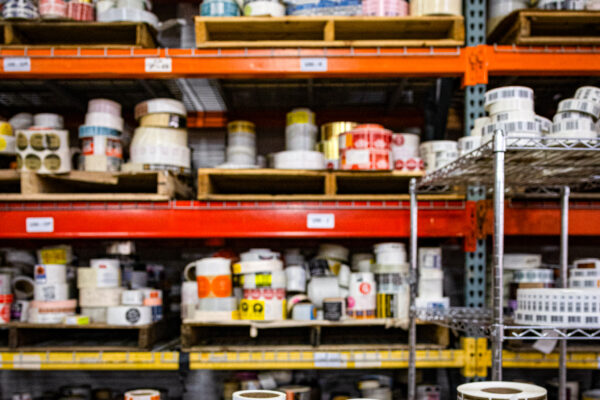 Shelves of print materials